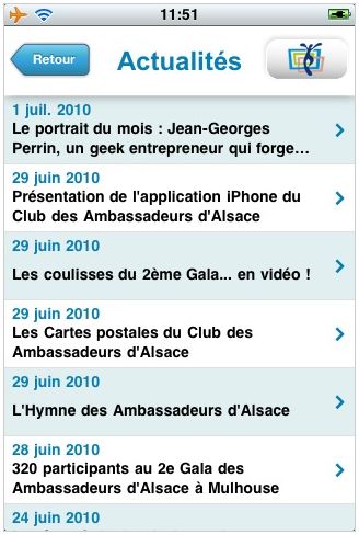 Application iPhone du Club des Ambassadeurs d'Alsace